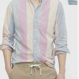 J. Crew Blue and Pink Casual Button Down Shirt with Vertical Stripes